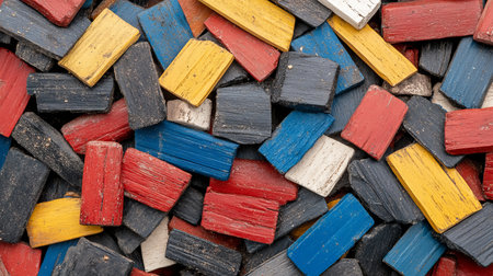 Colorful Background Of Wooden Blocks, Construction And DIY Theme, Top View, Creative Pattern.の素材