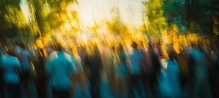 Abstract Blurred People Walking At Summer Festival Party. Entertainment, Arts Conceptの素材