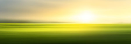 Agricultural Abstract with Vibrant Yellow Sun and Soft Blur of Grass Fields, Abstract, Summer.の素材