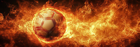 Fiery Soccer Ball Engulfed in Flames, Symbolizing Intense Passion, Competition, and Victoryの素材