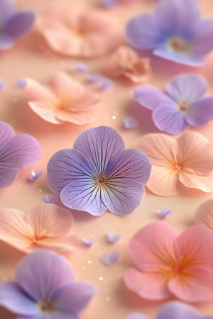 Pastel Floral Background Soft Petals Texture In Pink, Lavender, Mint With Delicate Light Sparkles.の素材