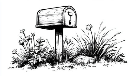 Vintage Mailbox A Black and White Line Art Illustration for Coloring Books and Design Projectsの素材