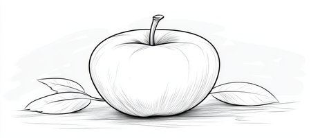 Black and White Illustration of an Apple With Leaves, Ideal for Health, Food, and Wellness Contentの素材