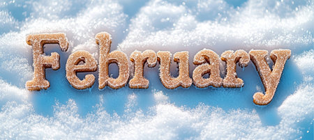 February spelled snowy and icing background with a smooth textured look ideal foe winter images.の素材