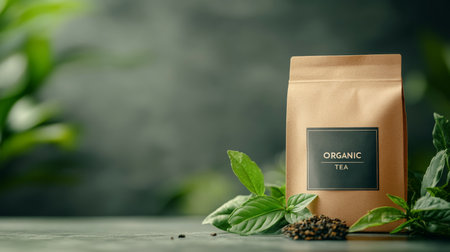 Organic Tea in Kraft Paper Pouch with Fresh Herbs Sustainable Packaging and Natural Ingredientsの素材