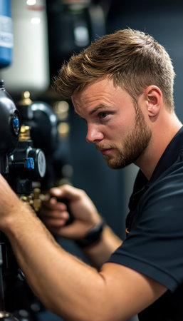 Biogas Plant Technician Performing Maintenance Check, Ensuring Operational Efficiency.の素材