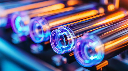 Illuminated blue underwater pipe symbolizing energy transfer in the power sectorの素材