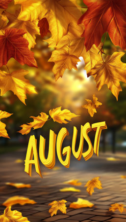 Golden August A Transition From Summer to Autumn with Falling Leaves and Warm, Vibrant Hues.の素材
