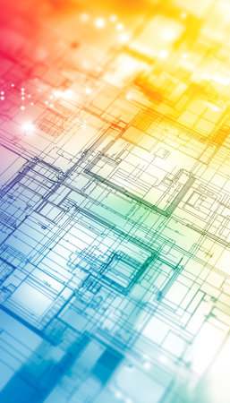 Abstract Blueprints And Construction Plans In Bright Colors, Softly Blurred To Indicate Planning.の素材