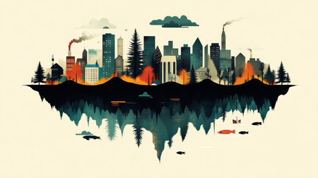 Colorful illustrations of renewable energy cycles on a light background for energy sectorの素材