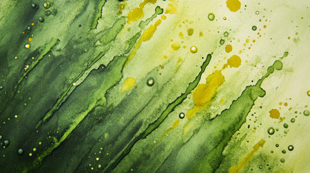 Abstract Fluid Painting, Green and Yellow Acrylic Pour with Cells, Liquid Art Background Texture.の素材