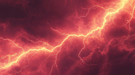 Vivid Orange And Red Lightning Storm Background, Energy Creation, Abstract Defocused Patternの素材