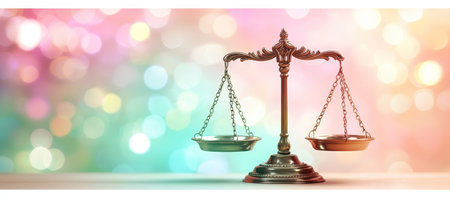 Scales Of Justice, Law Concept Background With Pastel Toned Bokeh Effect, Legal Services Symbolの素材