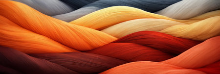 Warm Hues of Autumn, Abstract Background of Interwoven Yarn Strands, Texture and Color.の素材