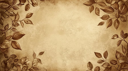 Vintage Sepia Background With Elegant Engraved Floral Border And Subtle Floral Motifs On Parchmentの素材