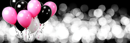 Pink And Black Balloons On A Defocused Background With A Silver And White Glitter Overlayの素材