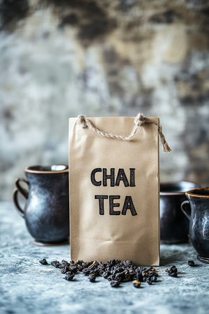 Aromatic Chai Tea Blend in Rustic Kraft Paper Pouch, Perfect for Brewing a Relaxing Cupの素材