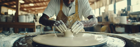 Potter s Hands Shaping Clay on a Wheel, an Intimate Look at Traditional Craftsmanshipの素材