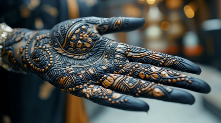 Intricate Henna Body Art Detailed View of Woman s Hand Decorated with Traditional Indian Designの素材