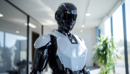 Advanced Humanoid Robot in a Modern Office Setting Showcasing Futuristic Technology and Designの素材