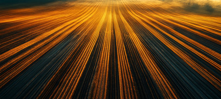 Golden Hour Rows Agricultural Landscape With Dramatic Light and Deep Shadows, Aerial Viewの素材