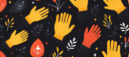 Support And Togetherness Concept With Raised Open Hands Illustration Background, Seamless Patternの素材