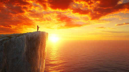 Finding Peace Meditation on a Clifftop at Sunset, Embracing Tranquility and Mindfulnessの素材