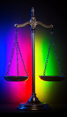 Scales of Justice, Legal Services Background, Law and Order Abstract Concept with Bright Colors.の素材