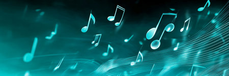 Dancing to Soundwaves A Symphony of Turquoise Musical Notes, an Abstract Illustration.の素材