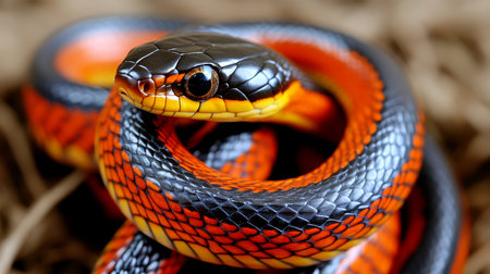 Colorful Coral Snake, Close-Up with Blurry Background Reptile Beauty in Nature s Paletteの素材