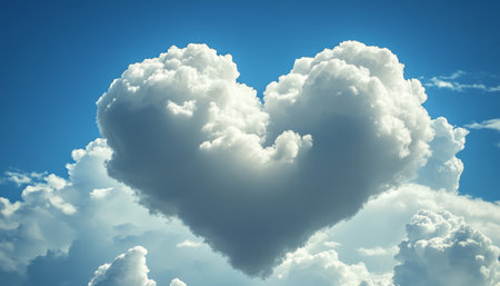 Heart Shaped Cloud in Blue Sky Picturesque Background for Romance, Love, and Valentine s Day.の素材