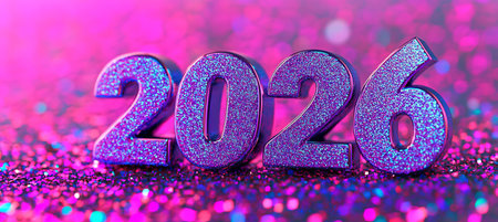 Sparkling 2026 Numbers on a Glittering Purple Background A Crystalline New Year Celebration.の素材