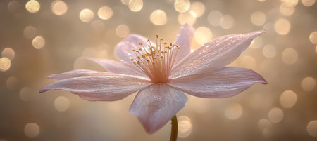 Soft Pink Flower in Dreamy Golden Bokeh, Spring Floral Beauty, Elegance, and Serenityの素材