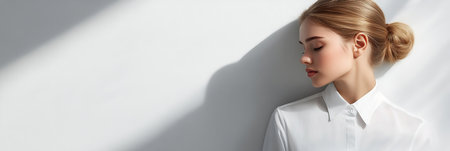 Peace, Tranquility, Self-Reflection Woman Relaxes in Sunlight for Mental Health, Wellnessの素材