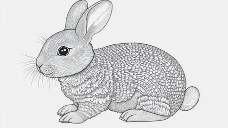 Detailed Rabbit Illustration Intricate Coloring Page for Adults and Kids, Vector Line Artの素材