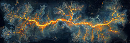 Abstract Blue And Orange Energetic Formation, Digital Art, Branching Abstract Patternの素材