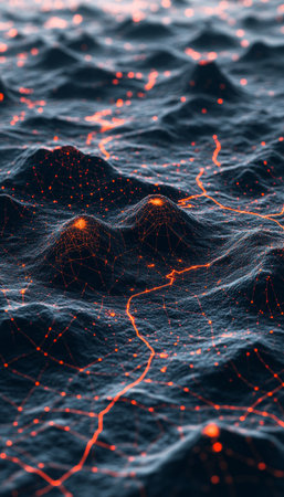 Glowing Landscape, Abstract Representation of Technology, Data Connections, or Energy Flowの素材