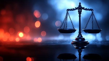 Scales Of Justice In Glowing Abstract Smoke With Copy Space, Legal Service And Law Conceptの素材