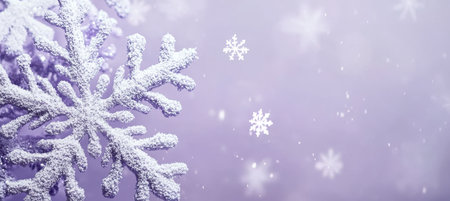 Close Up of Sparkling Lavender Snowflake on Soft Focus Background, Winter Holiday Season Concept.の素材