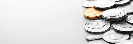 Closeup Of Silver And Gold Coins On A Solid Background, Concept For Finance, Banking, And Investmentの素材