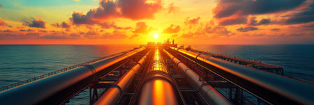 Undersea Pipelines At Sunset A Look At The Energy Infrastructure On The Ocean Floorの素材
