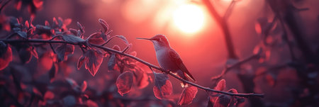 Hummingbird s Grace A Tiny Bird Amidst Pastel Sunset Hues, Capturing Nature s Magic.の素材