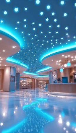 Futuristic Interior Design with Blue Lights, Modern Architecture and Lighting Design,の素材