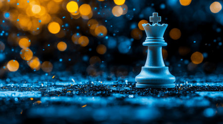 Strategic Leadership In The Digital Age White Chess King On A Glittering Blue Backgroundの素材