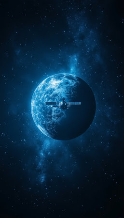 Blue Planet With Glowing Lines, Representing Global Network And Data Exchange. Digital World.の素材