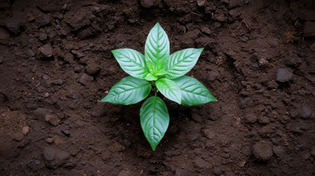 Young Plant Sprouting in Rich Soil, New Life, Agriculture, Growth, Farming, Cultivatingの素材
