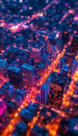 Vibrant City Skyline Lights at Night with Soft Focus for a Welcoming Tourism Backgroundの素材