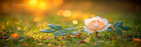 Golden Hour Glow A Single Pale Rose in the Warm Light of Sunset, Conveying Tranquilityの素材