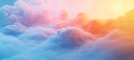 Dreamy Cloudy Sky Background. Vibrant Soft Pinks and Yellows Abstract Sky. Dreamy Heaven Paradiseの素材