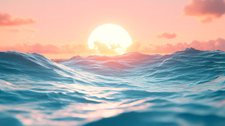 Pastel Sunset over Ocean Waves, Serene Coastal Background Landscape for Summer, Relaxation 8kの素材